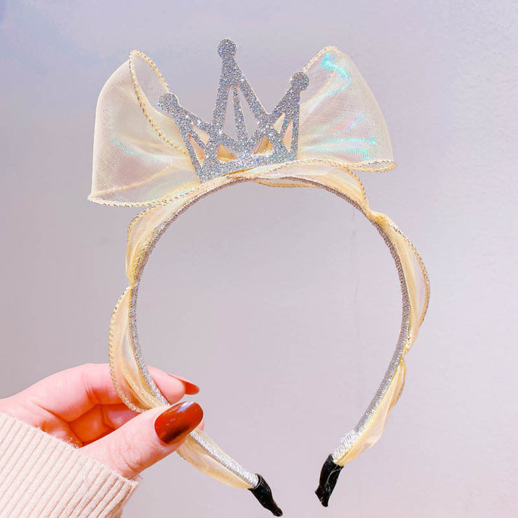 Hd1169A1 Korean Princess Wind Bright Face Mermaid Ji Net Yarn Bow Bright Diamond Crown Children'S Headband Headband Hair Accessories