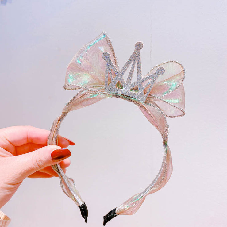 Hd1169A1 Korean Princess Wind Bright Face Mermaid Ji Net Yarn Bow Bright Diamond Crown Children'S Headband Headband Hair Accessories