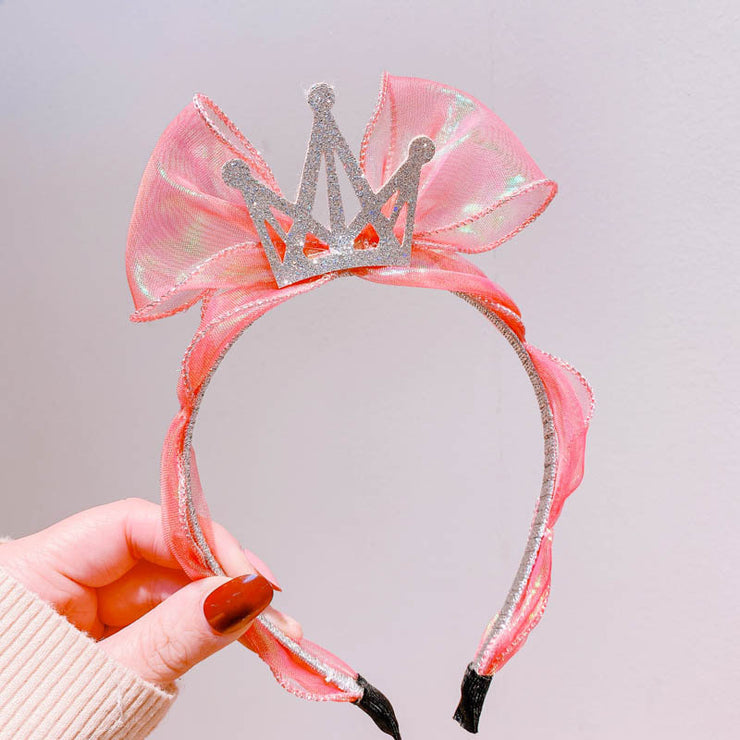 Hd1169A1 Korean Princess Wind Bright Face Mermaid Ji Net Yarn Bow Bright Diamond Crown Children'S Headband Headband Hair Accessories